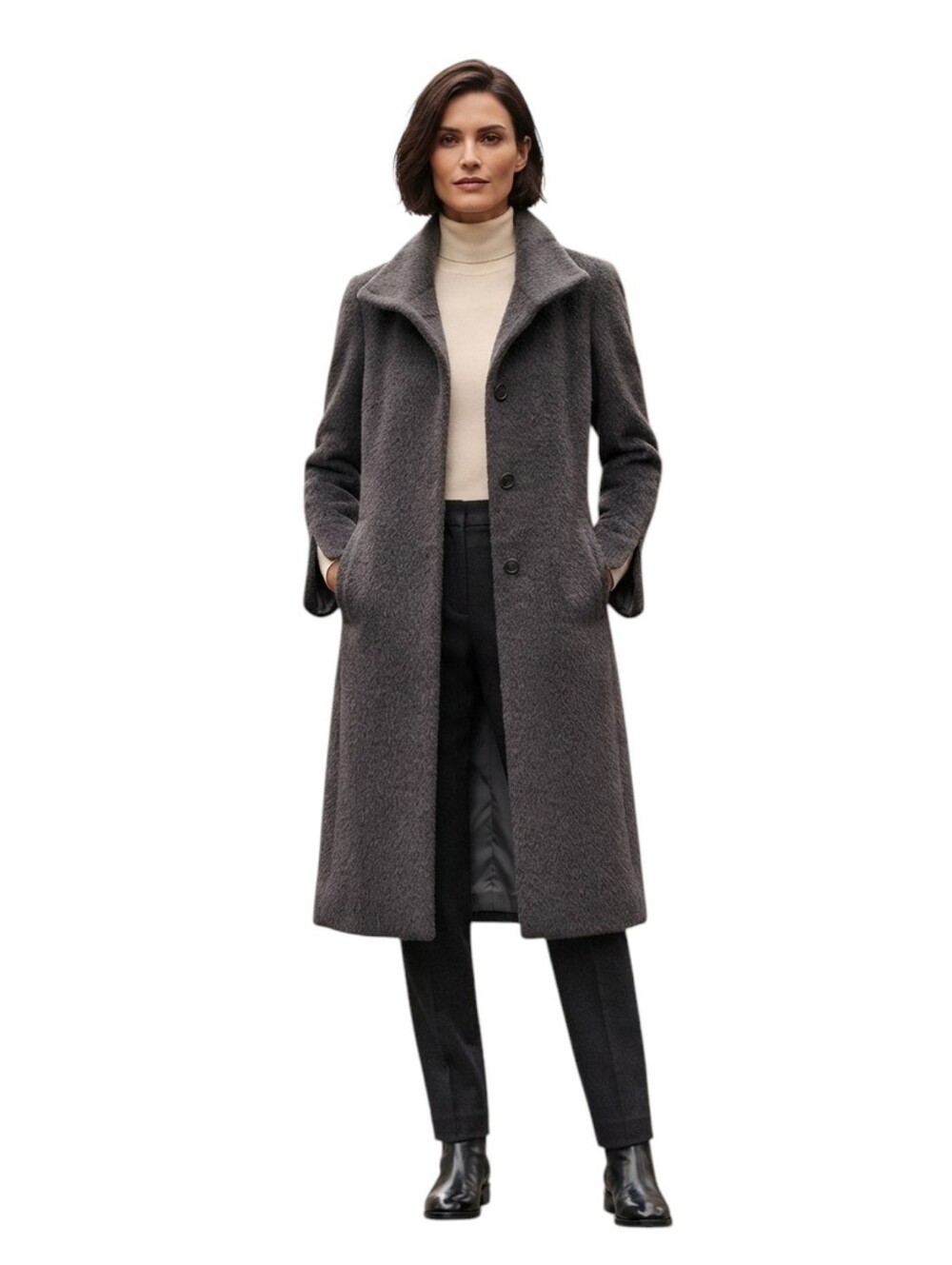 Cinzia Rocca Piacenza Baby Llama Wool Long Winter Coat Charcoal Gray Women's 2